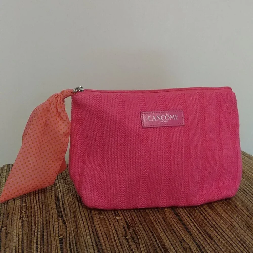LANCOME Paris Pink Sweater Makeup Bag 💖 Bow Detail NWOT